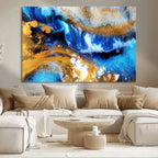 Blue Orange Marble Fluid Effect Canvas Wall Art Print