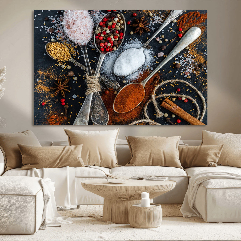Spices and Seasonings Canvas Wall Art | Colorful Triptych Kitchen Decor