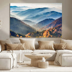 Misty Mountain Sunrise Triptych Canvas Print | Autumn Landscape Wall Art