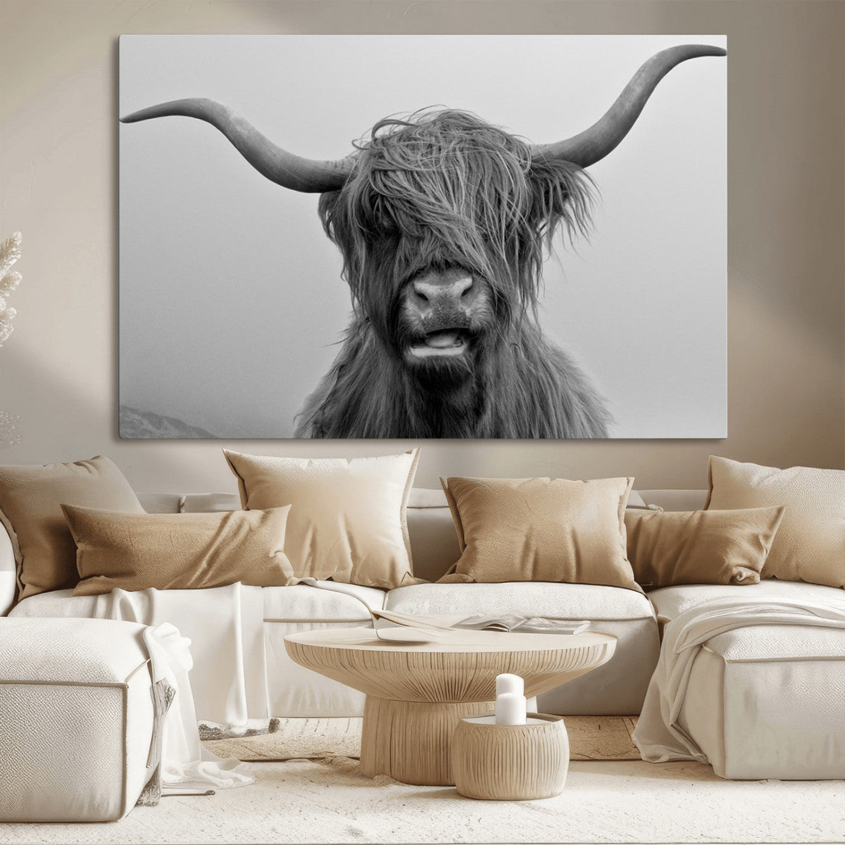Texas Cow Wall Art Canvas, Texas Longhorn Cattle Canvas Print