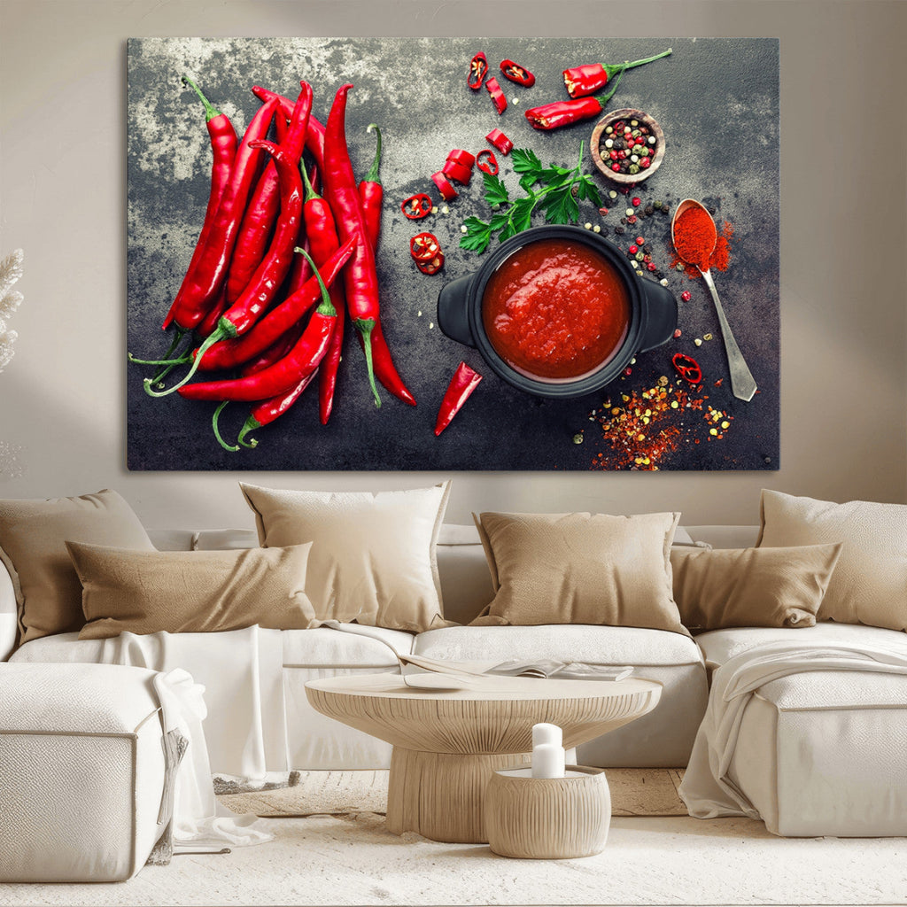 Red Chili Peppers Wall Art Kitchen Artwork Canvas Print