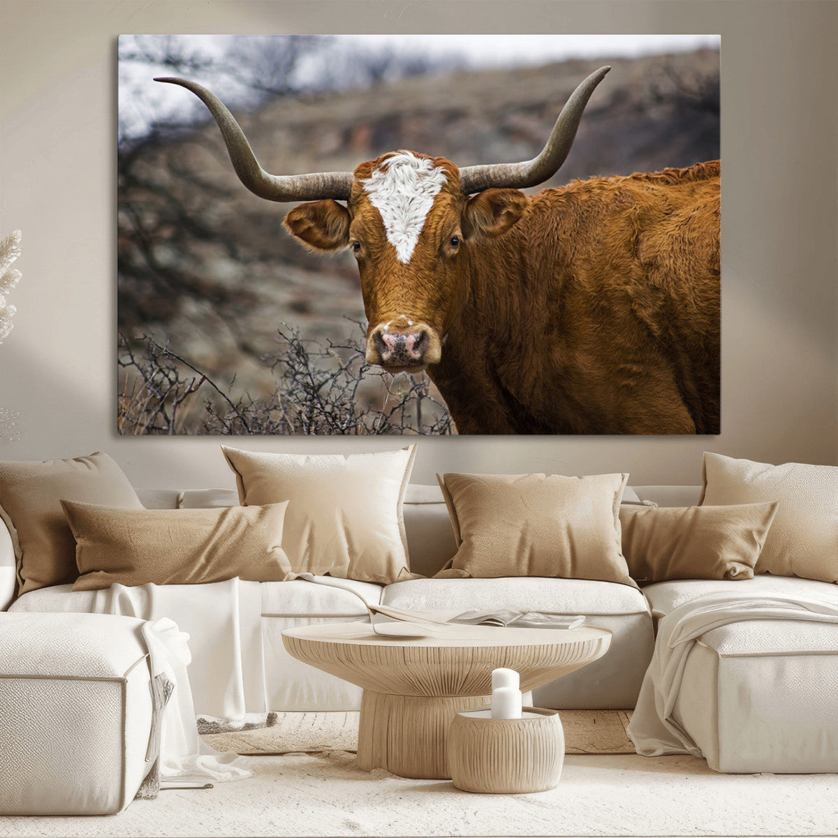 Framed Big Cow Animal Wall Art Canvas Print