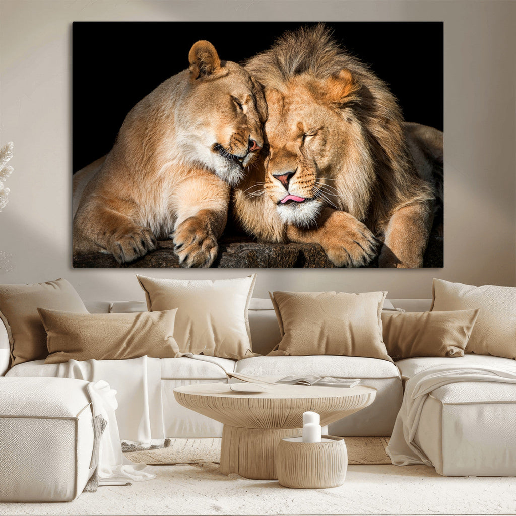 Lion and Lioness Wall Art Canvas Print | African Wildlife Animal Art