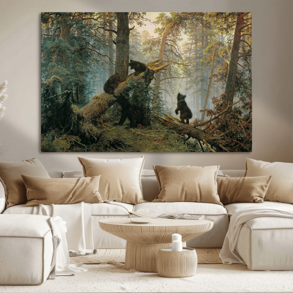 Baby Bears in Forest Wall Art Canvas Print