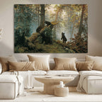 Baby Bears in Forest Wall Art Canvas Print