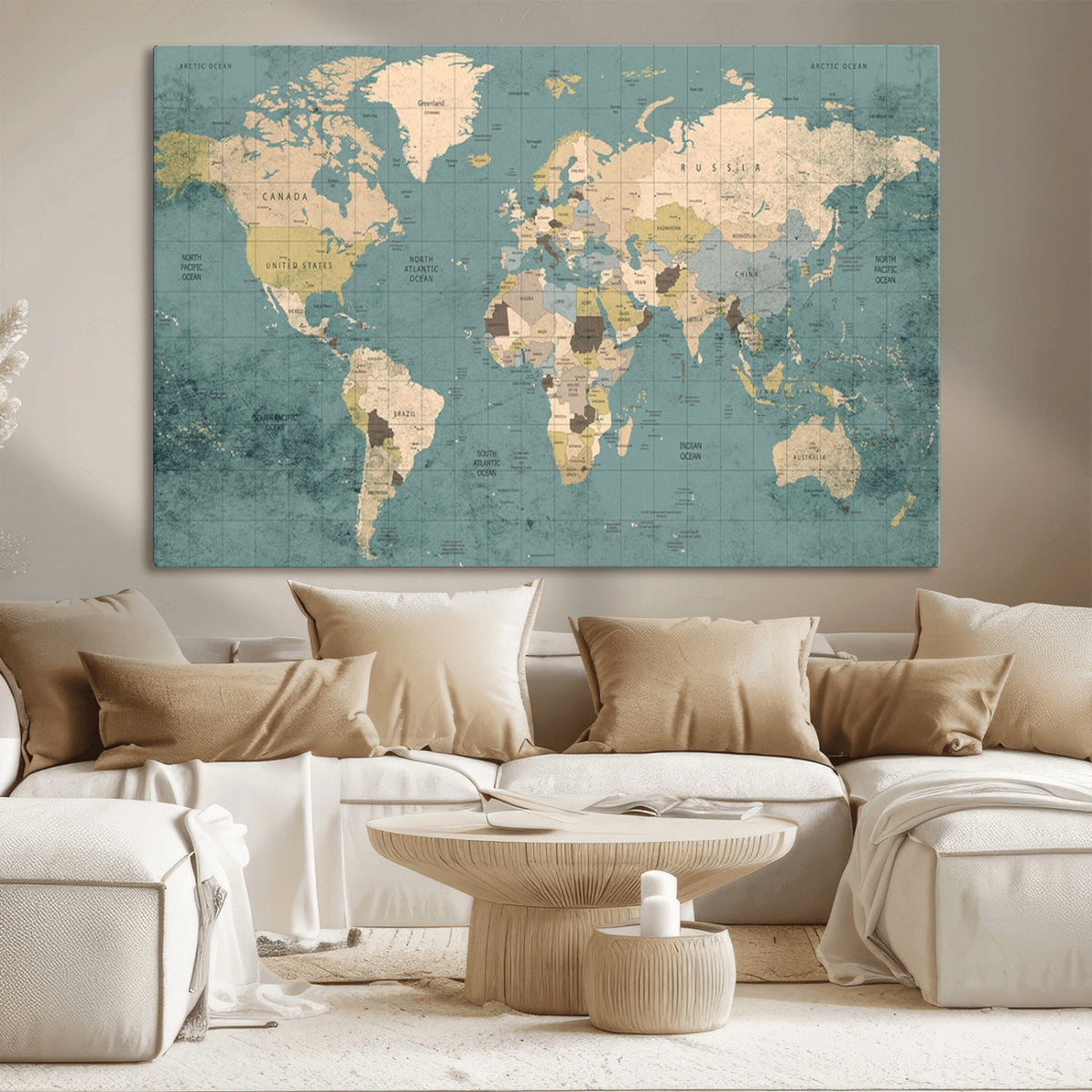 Classic World Map Canvas Print | Framed Vintage Map Wall Art