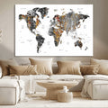 Modern Metallic World Map Canvas Wall Art | Framed Contemporary World Map Print