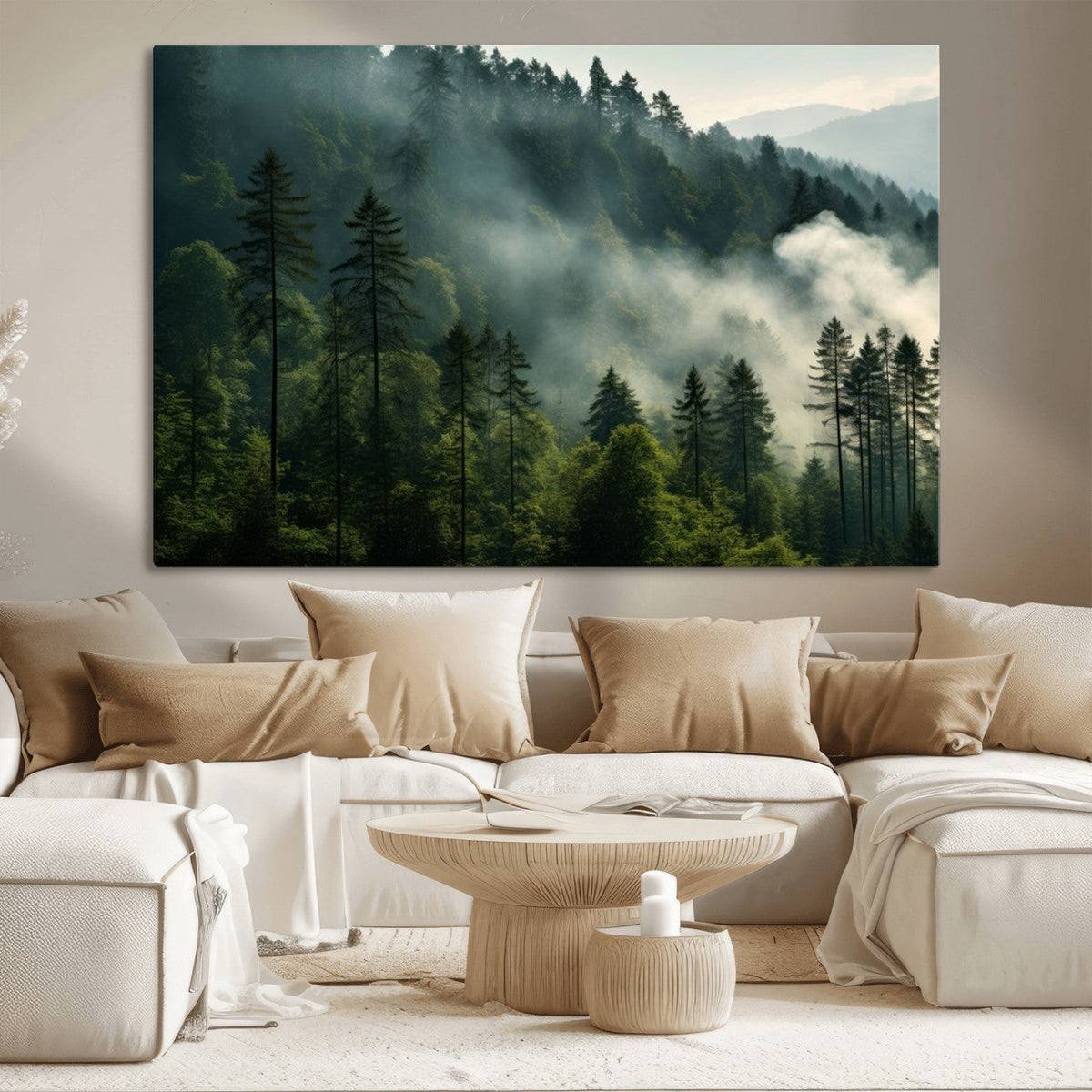 Misty Forest Wall Art Premium Canvas Print, Foggy and Serene Atmosphere