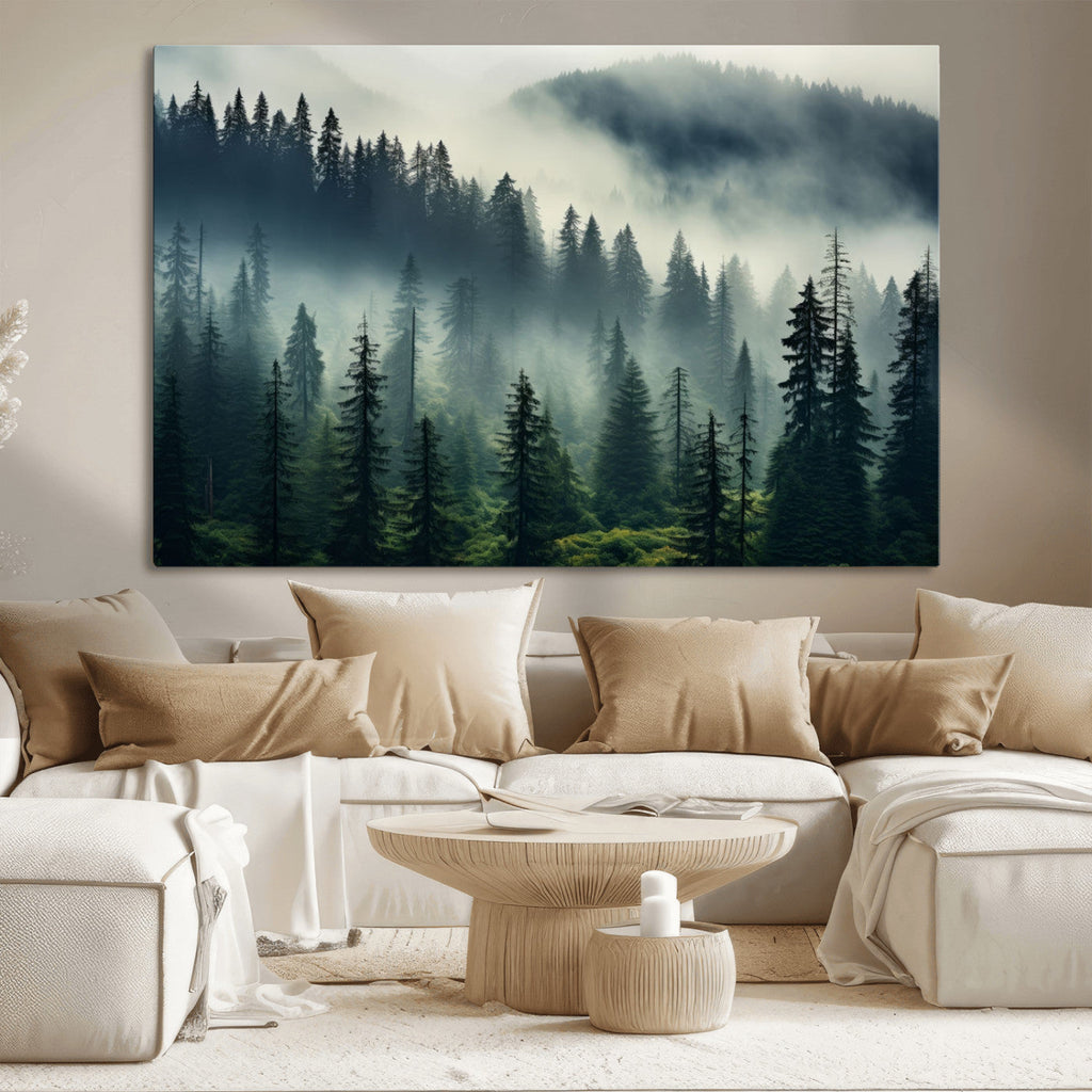 Captivating Misty Forest Wall Art, Foggy and Serene Atmosphere Canvas Print