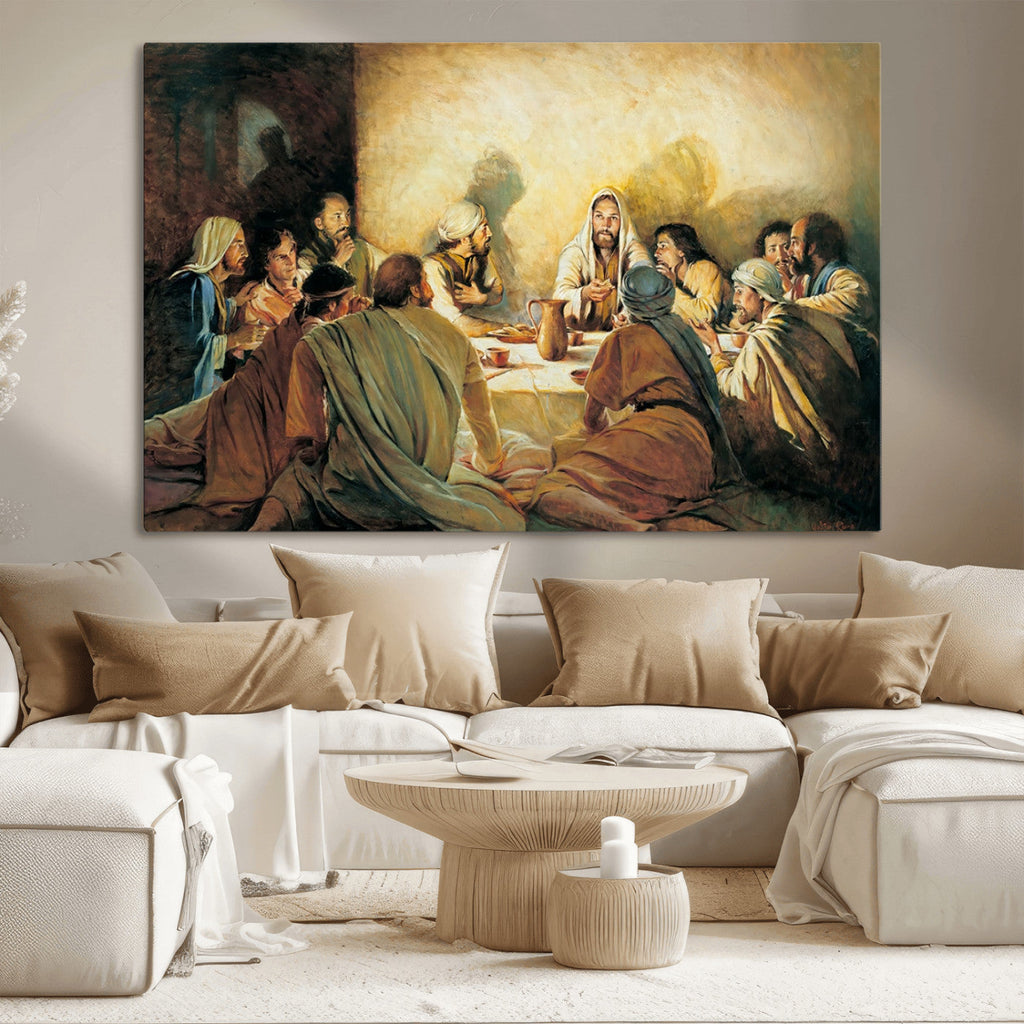 Last Supper Wall Art Canvas Print, Framed Jesus Artwork, Sacred Dining Scene