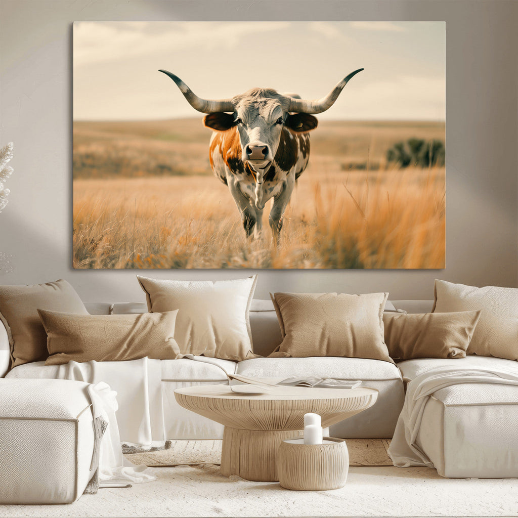 Texas Cow Wall Art Canvas Print for Farm House Wall Decor