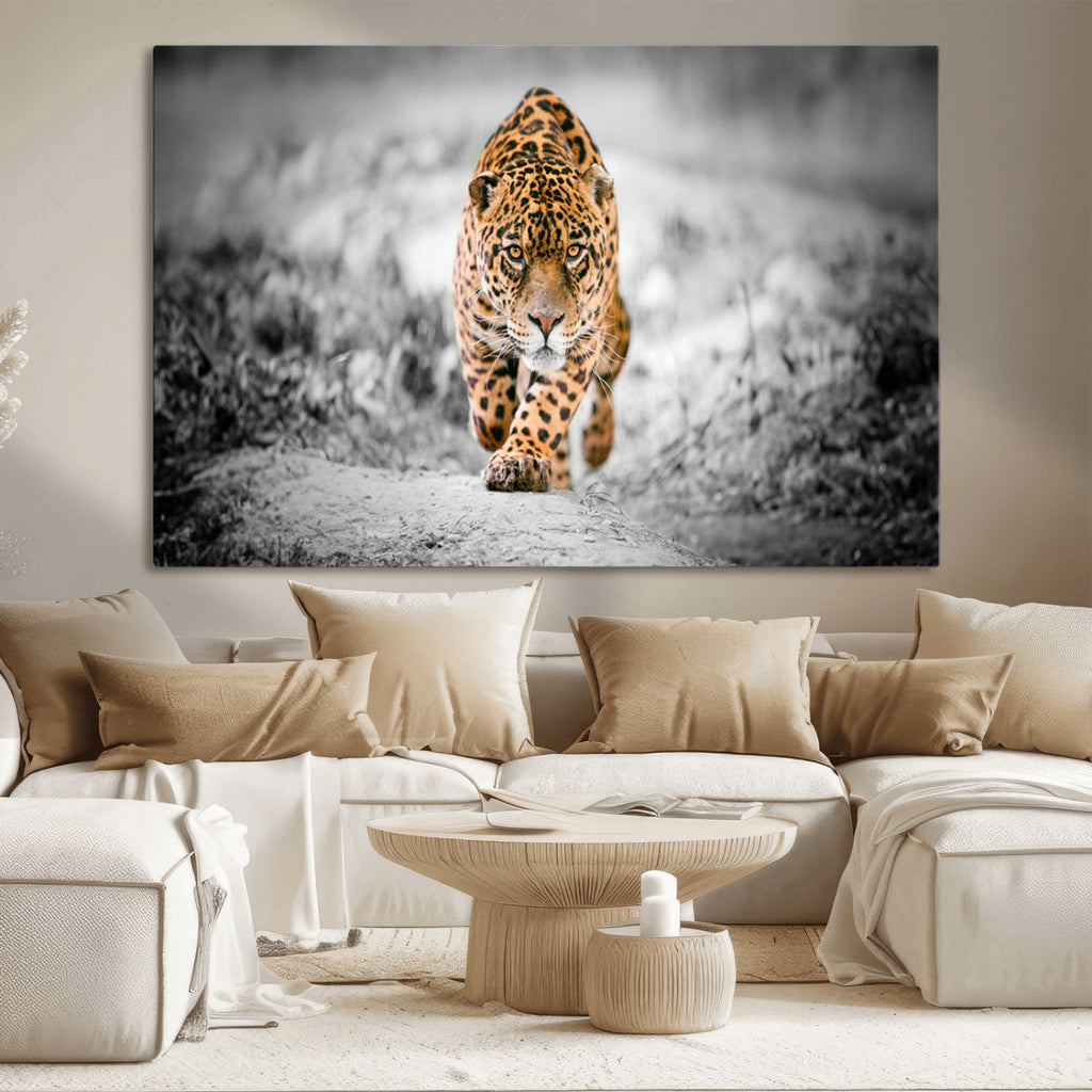 Jaguar Wall Art Canvas Print, Majestic Big Cat in Focused Pursuit