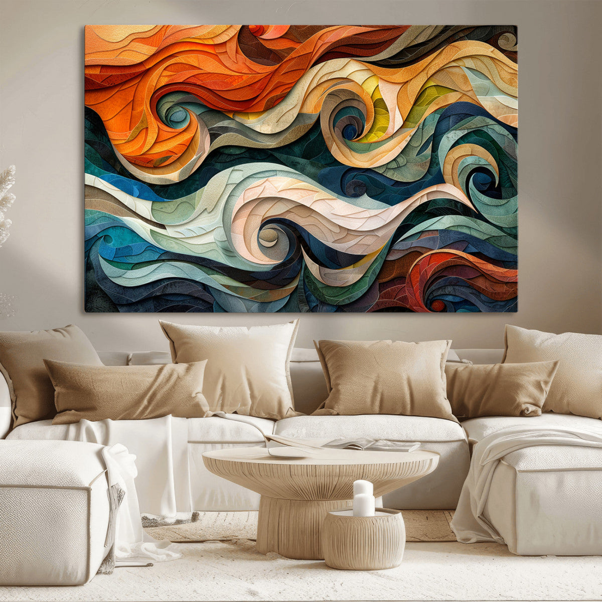 Abstract Wave Wall Art, Ready to Hang Framed Canvas Print | Extra Large 3 Piece Canvas Wall Art