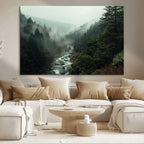 Misty Forest Wall Art, Tranquil Nature Landscape, Ready to Hang | Extra Large 3 Piece Canvas Wall Art