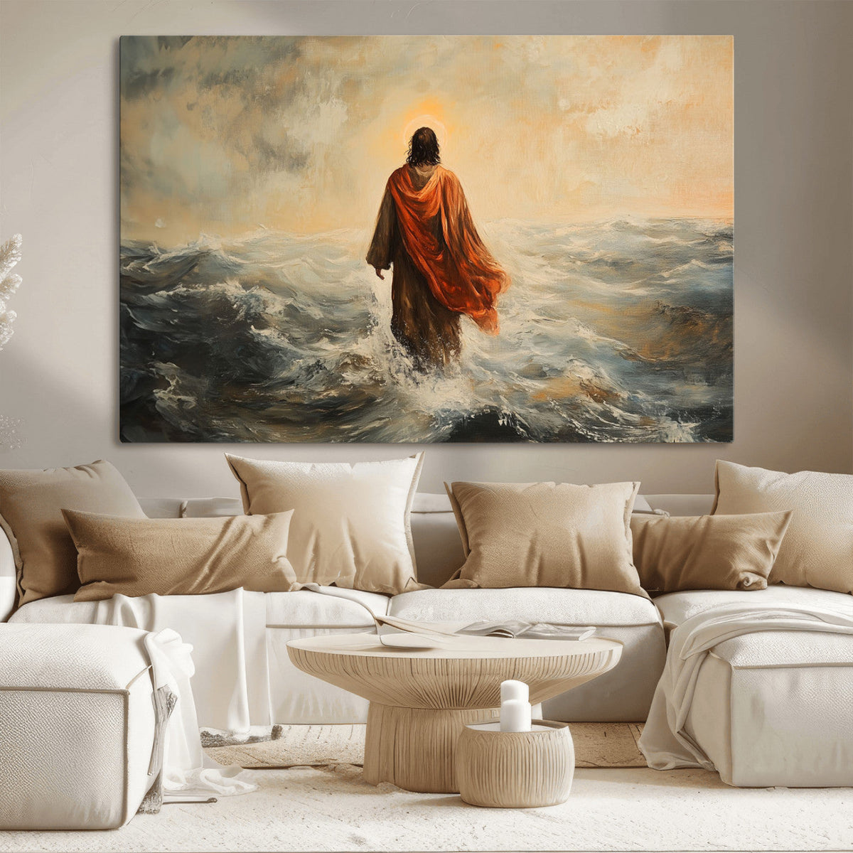 Jesus Walking on Water, Christian Wall Art, Jesus Christ Oil Painting Style Print