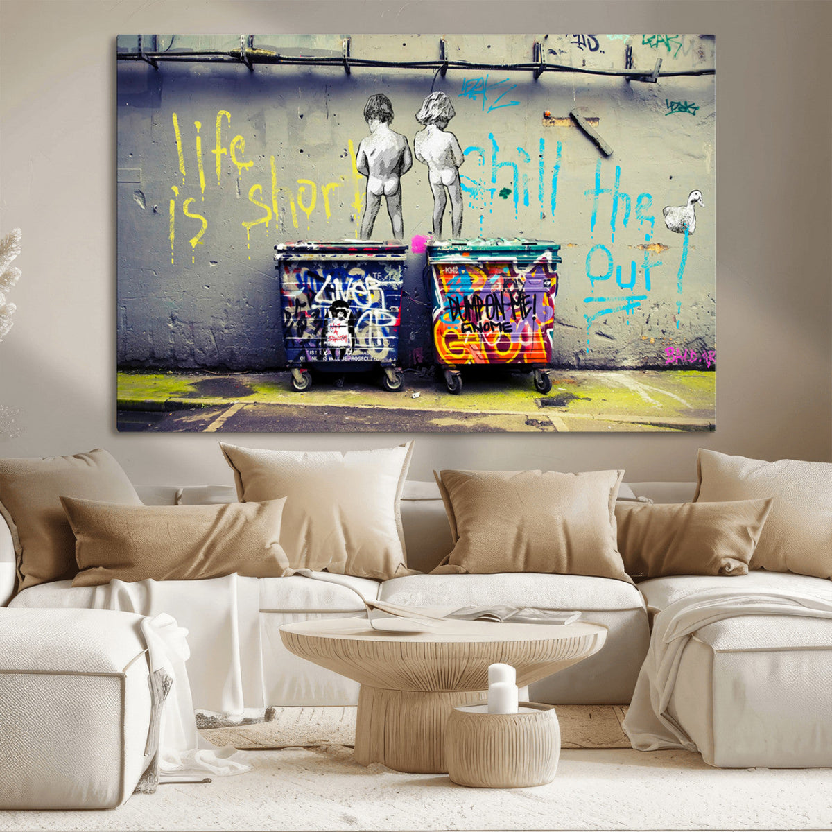 Banksy Life is Short Wall Art, Iconic Graffiti Street Art Canvas Print