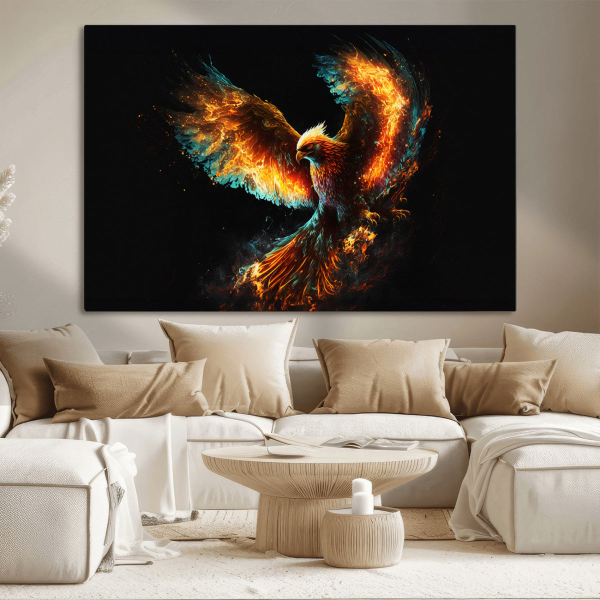 Fiery Phoenix Canvas Print | Ready to Hang Wall Art | Bold Fantasy Decor