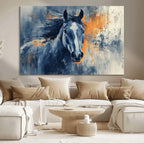 Abstract Blue Horse Wall Art Print Canvas | Western Horse Wall Art for Farmhouse Decor