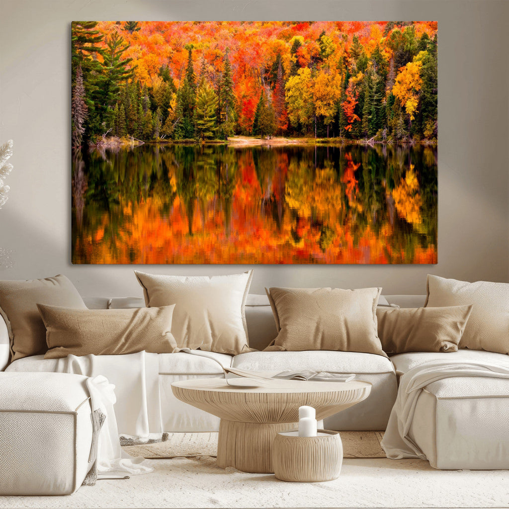Forest Reflection Art | Autumn Forest Reflection Wall Art | Triptych Canvas Print