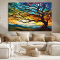 Vibrant Mosaic Tree of Life Wall Art, Stained Glass Style Canvas Print