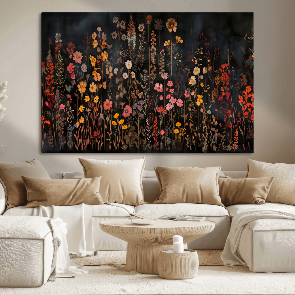 Large Floral Painting Print Illustration Flowers Canvas Wall Art