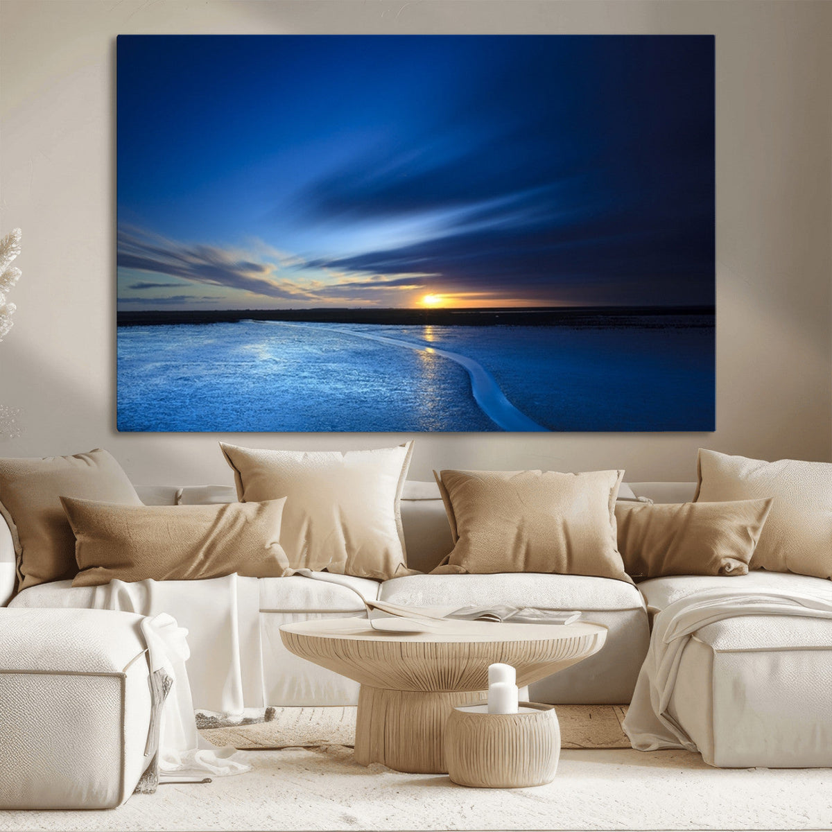Blue Sunset Ocean Canvas Wall Art Print | Serene Coastal Horizon