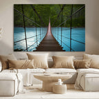 Suspension Bridge Over River Canvas Art | 3-Panel Nature Wall Art