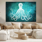 Green Octopus Abstract Wall Art Canvas Print