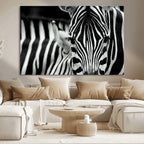 Zebra Wall Art | Zebra Close Up Canvas Print | Framed Black and White Wildlife