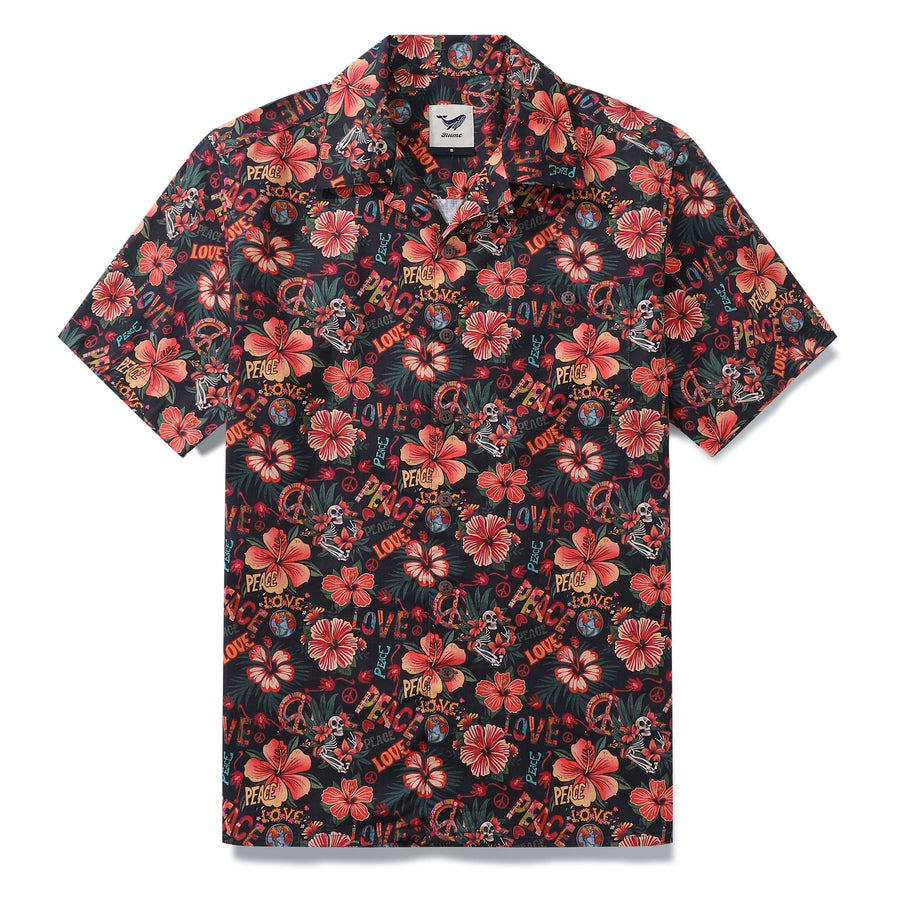Hawaiian Shirt For Men Musical Hibiscus Shirt Camp Collar 100% Cotton