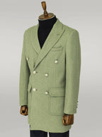 Metal Buttons Wool Cashmere Green Men Double Breasted Coat - Wessi