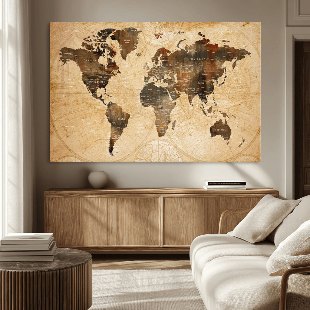 Push Pin World Map Canvas Print | Framed Travel Tracker Wall Art
