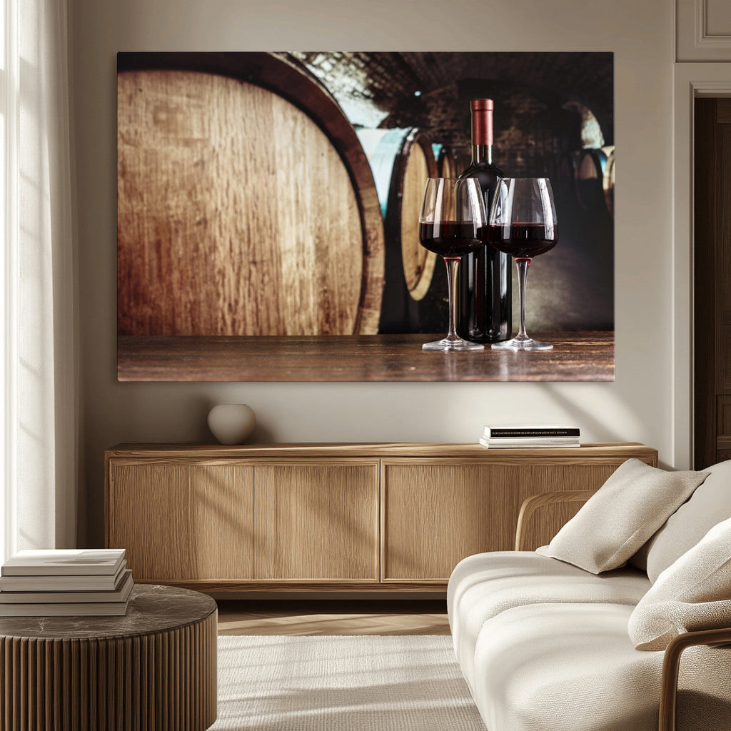 Wine and Barrel Wall Art Canvas Print