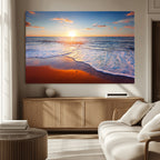 Tropical Ocean Sunset Wall Art Canvas Print, Golden Beach Horizon, Coastal Island Decor