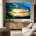 Ocean Wave at Sunset Canvas Art, Large Wall Print of Vibrant Surfing Wave
