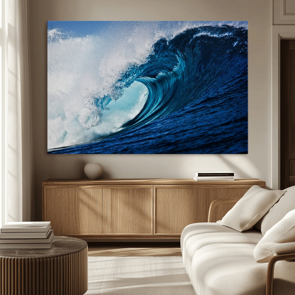 Ocean Wave at Sunset Canvas Art, Large Wall Print of Vibrant Water Waves