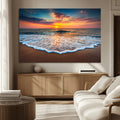 Sunset Beach Canvas Wall Art | Colorful Ocean Waves Triptych