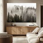 Foggy Mountain Wall Art | 3-Panel Foggy Forest and Mountain Landscape Canvas Print