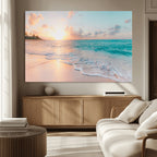 Beach Sunrise Wall Art, Coastal Seascape Canvas Print, Ocean Wave Wall Decor