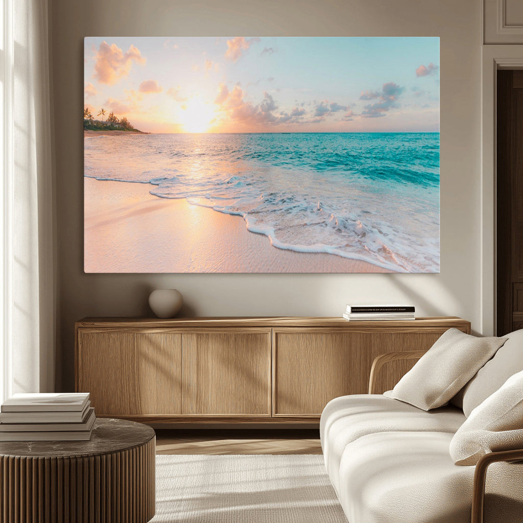 Beach Wall Art, Stunning Ocean Sunset Canvas Print with Coastal Design for Relaxing Home Decor