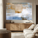 Blue Multi Panel Abstract Wall Art Canvas, Abstract Blue and Gold Canvas Print