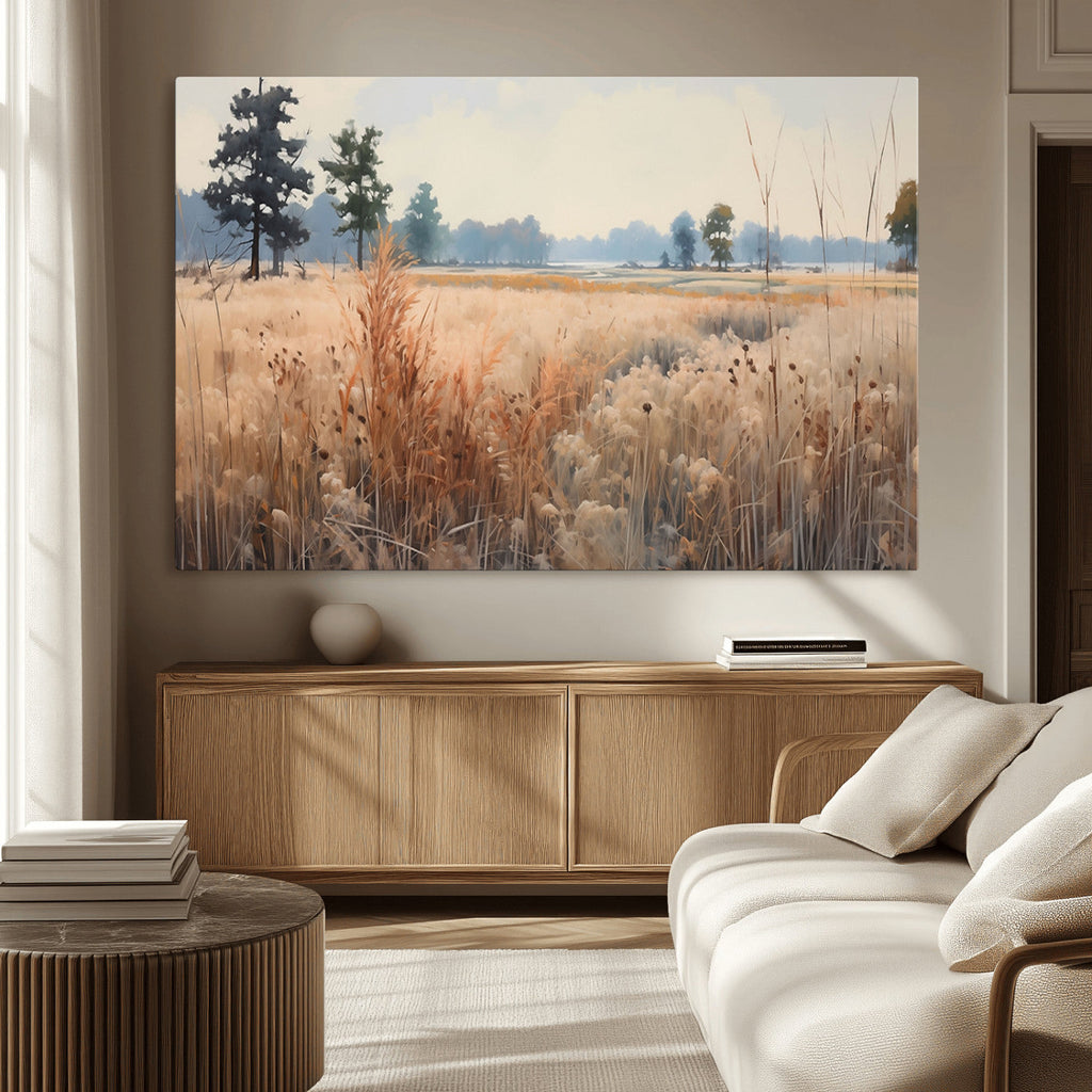 Golden Fields Canvas Wall Art Print | Serene Minimalist Landscape for Modern Decor