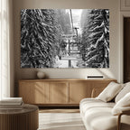Winter Ski Lift Black and White Canvas Wall Art | Alpine Escape in Minimalist Style