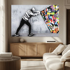 Banksy Art Behind the Curtain Street Wall Art Canvas Print | Urban Graffiti Style Wall Decor