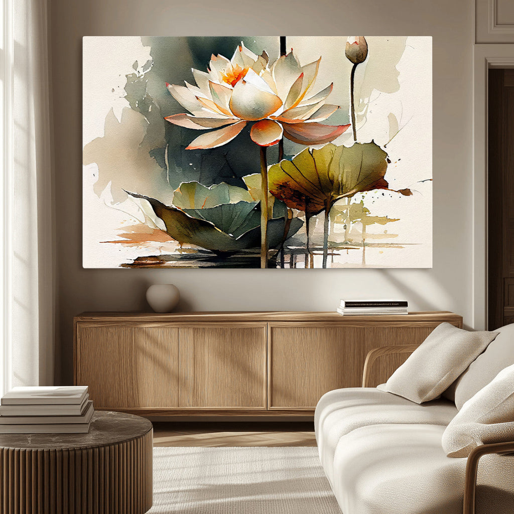 Lotus Flower Watercolor Canvas Print | A Symbol of Serenity and Growth in Soft Watercolors