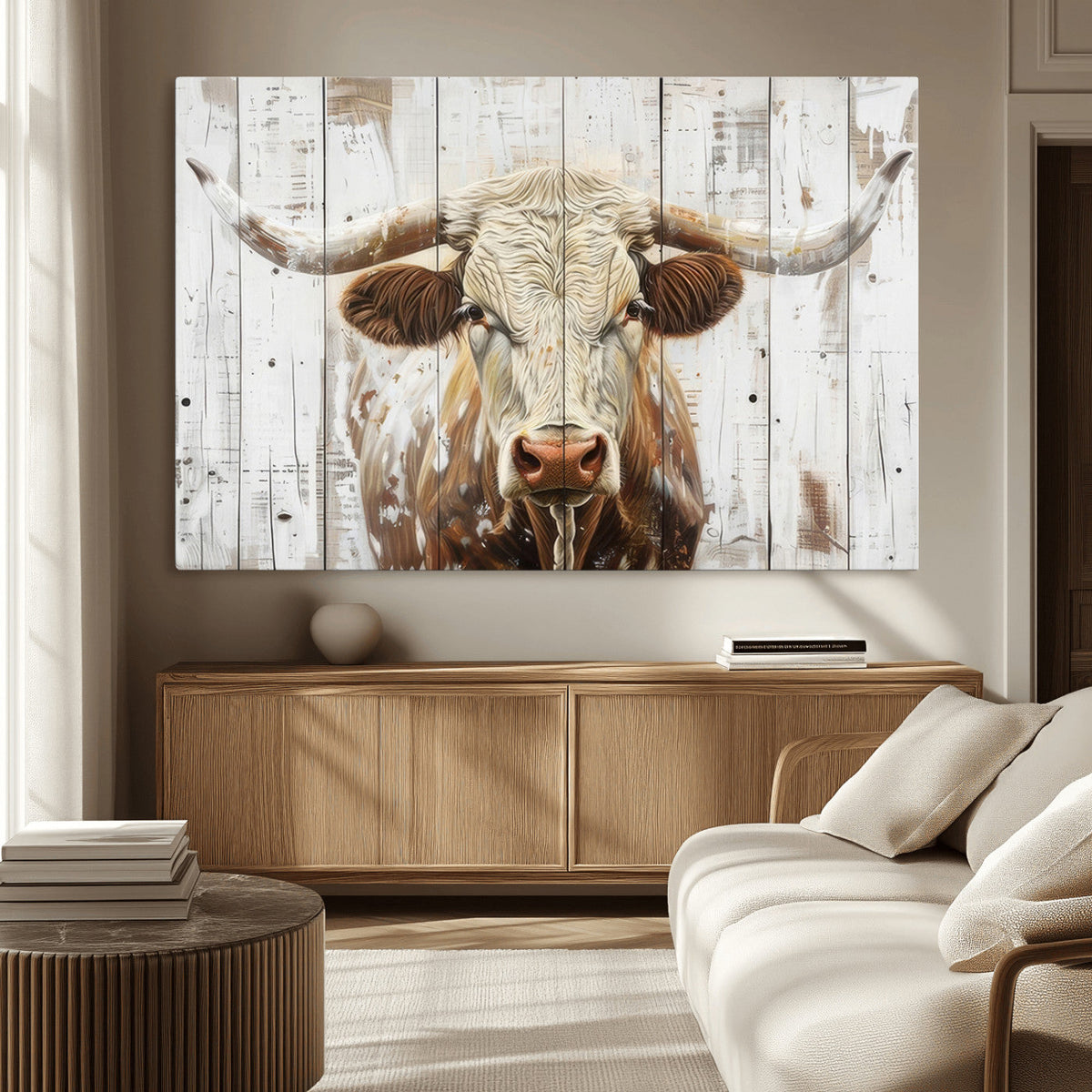 Rustic Longhorn Bull Wall Art Canvas Set