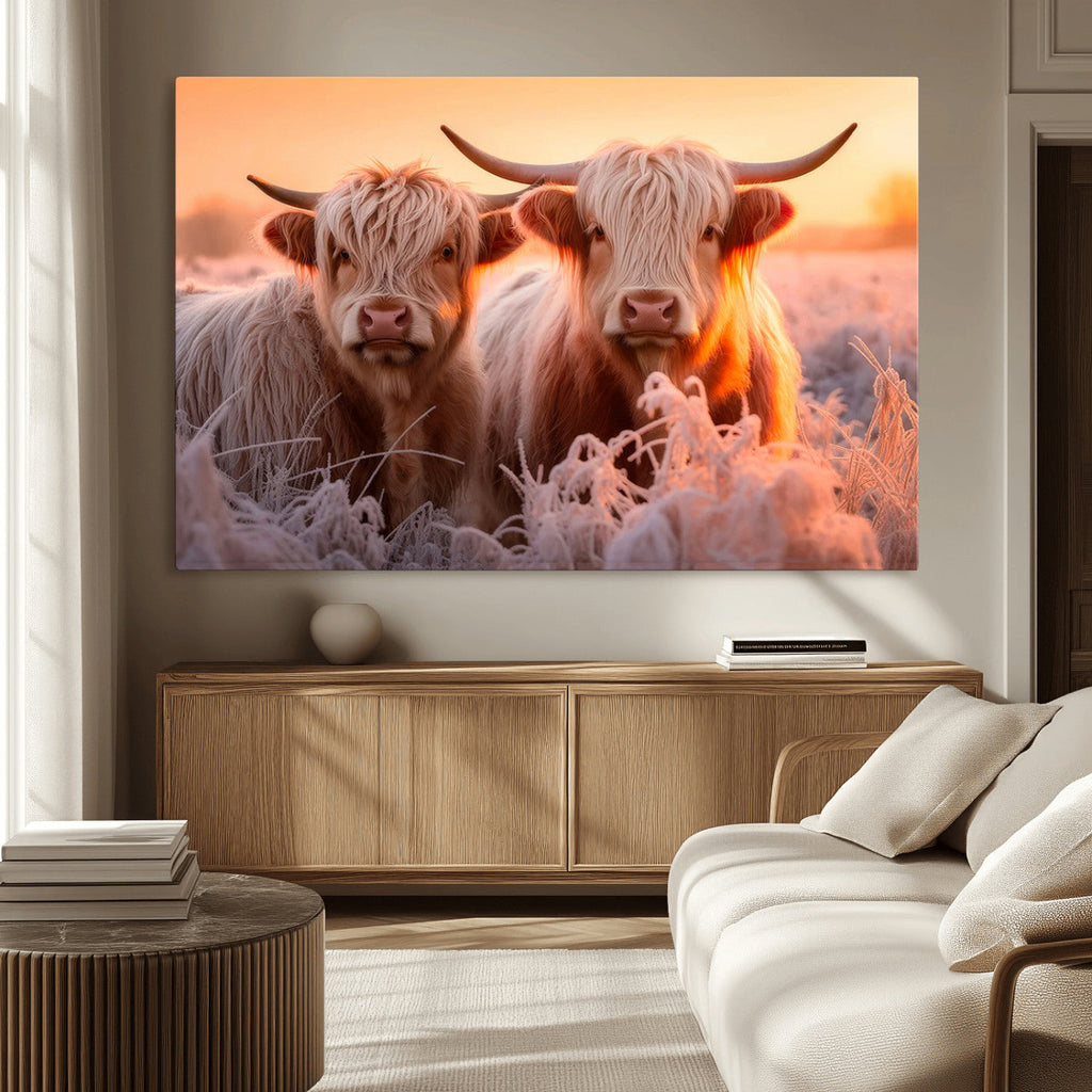 Highland Cows at Sunrise Wall Art Canvas Set
