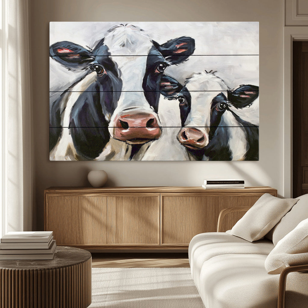 Vintage Baby and Mom Cattle Wall Art Canvas Print