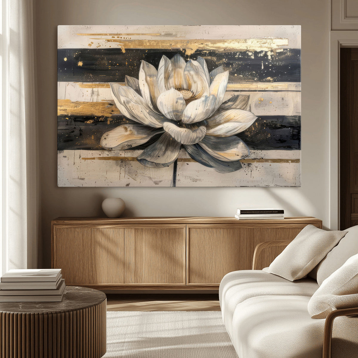 Lotus Flower Wall Art | Framed Abstract Floral Canvas