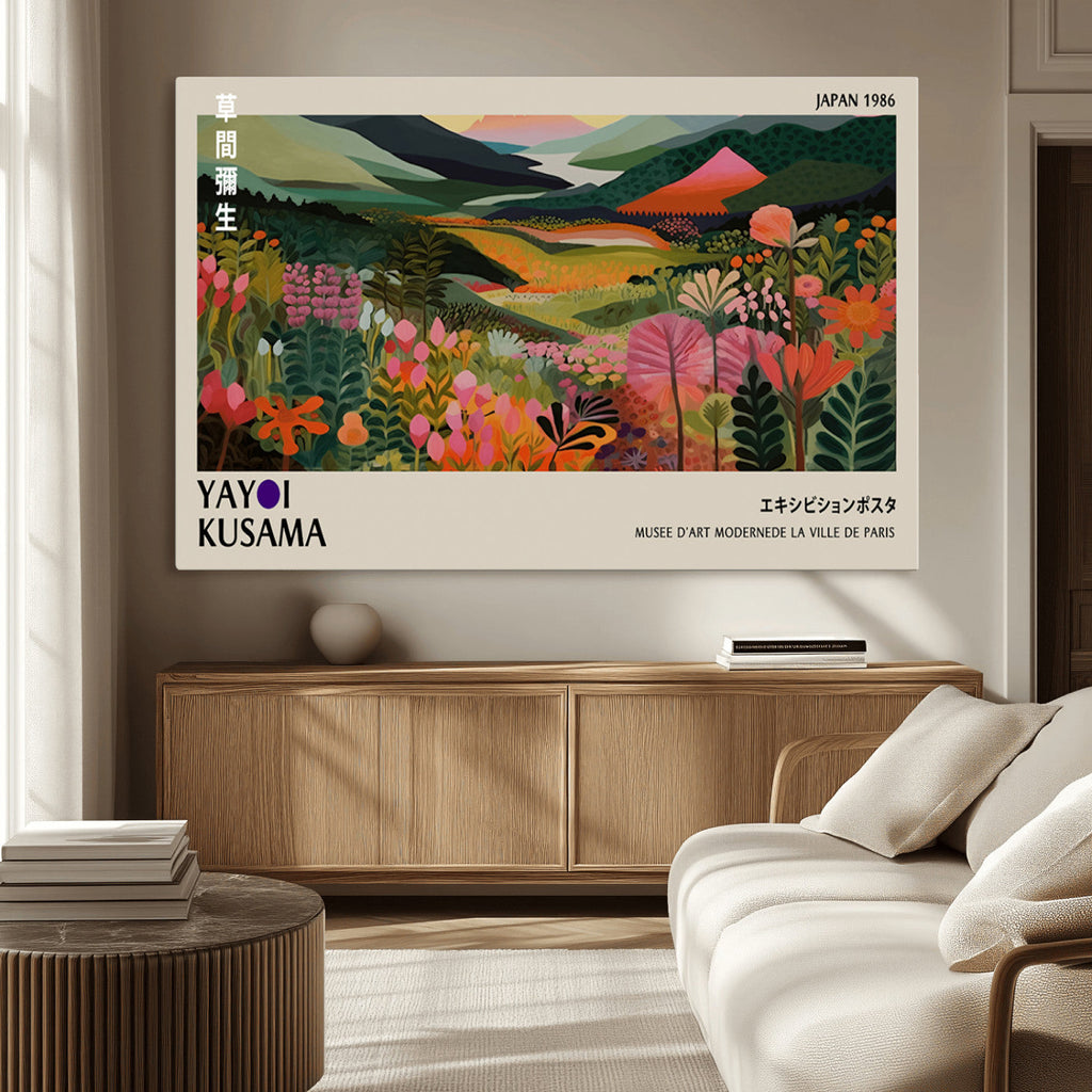 Yayoi Kusama Abstract Print, Vibrant Floral Mountain Art